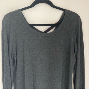 CAbi women’s gray long sleeve with cross cross cut out back super soft! Medium!